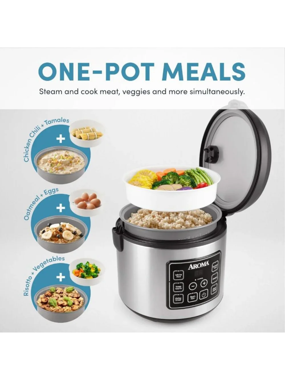 20-Cup Digital Rice Cooker & Steamer - Slow Cooker, Stainless Steel, Black